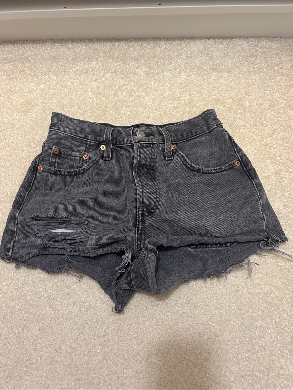 Levi’s 501 XS high-rise washed black denim shorts